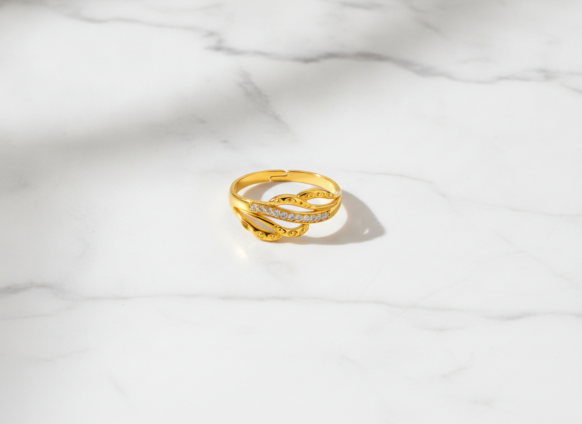 Delicate Leaf Branch CZ Open Ring for Women
