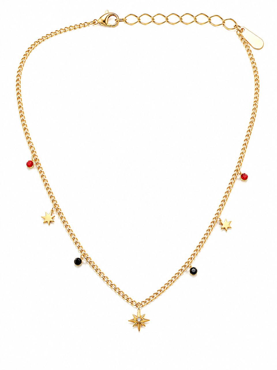Dainty Star Charm Necklace with Colorful Crystal Beads