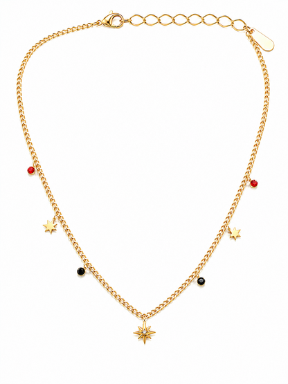 Dainty Star Charm Necklace with Colorful Crystal Beads