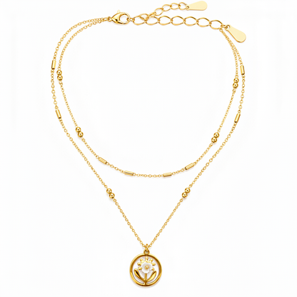 Golden Daisy Double Layer Necklace for Women