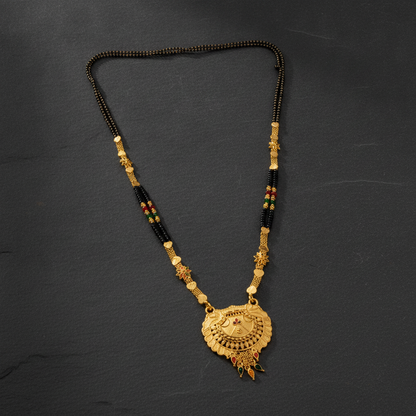 NUGOLD Royal Heritage Black Bead Mangalsutra with Antique Peacock Pendant