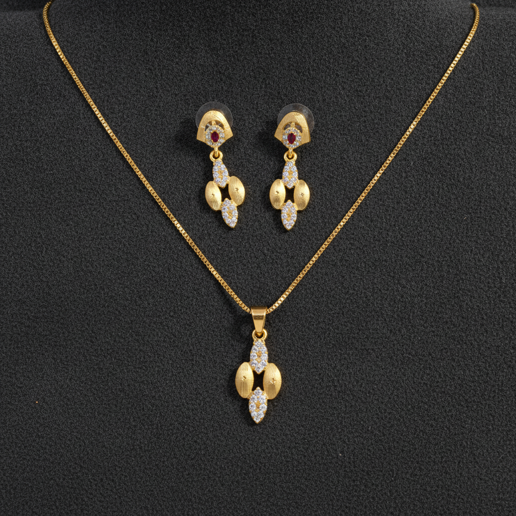 NUGOLD Luxe Crystal Bloom Pendant Necklace & Earrings Set