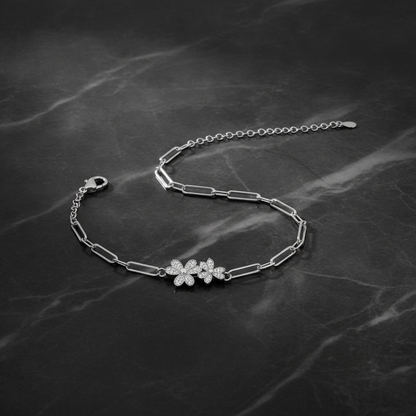 Elegant Twin Daisy Cubic Zirconia 925 Sterling Silver Bracelet for Women & Girls