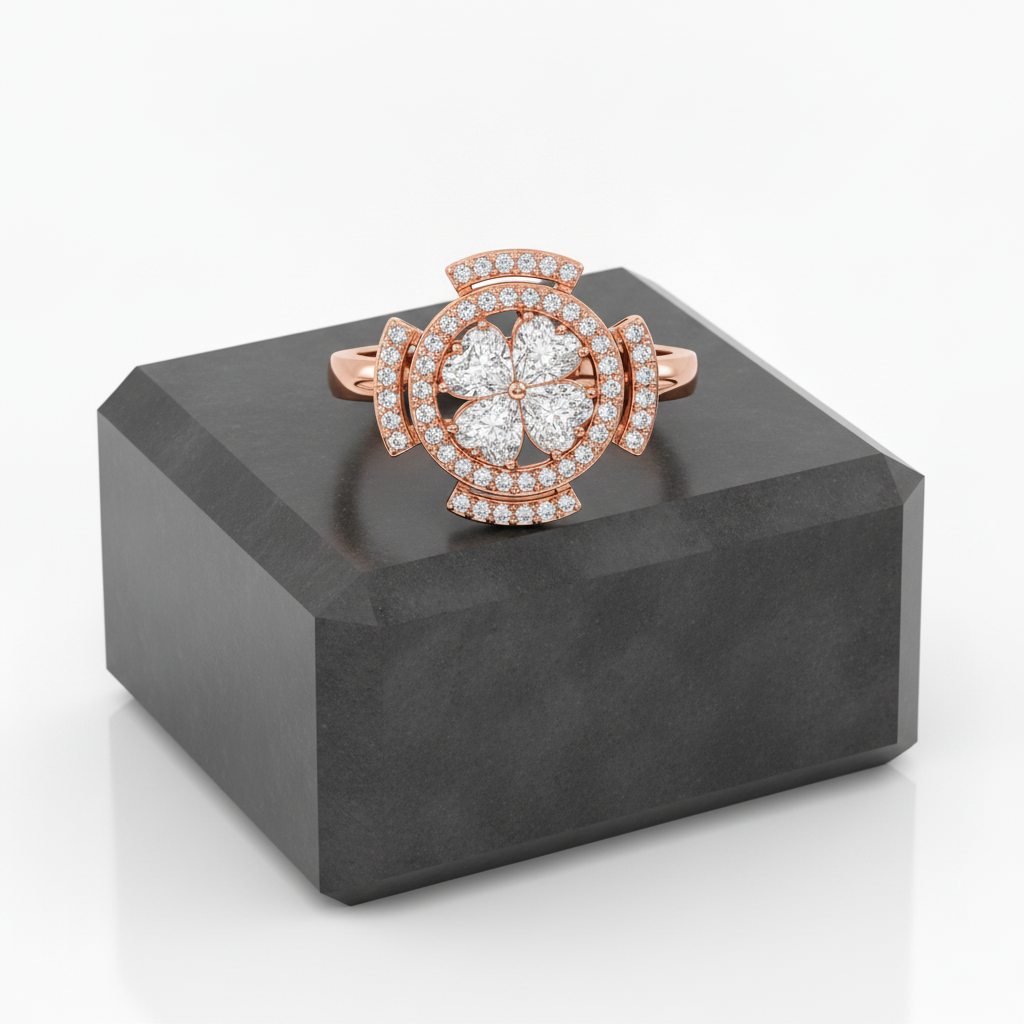 Rose Gold Crystal Flower 360° Rotating Spinner Ring