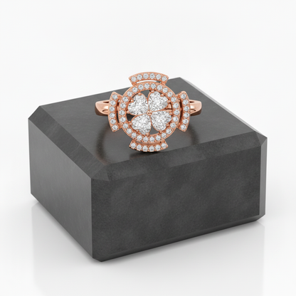 Rose Gold Crystal Flower 360° Rotating Spinner Ring