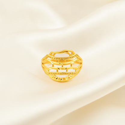 Modern Lattice Gold Finish Ring for Women