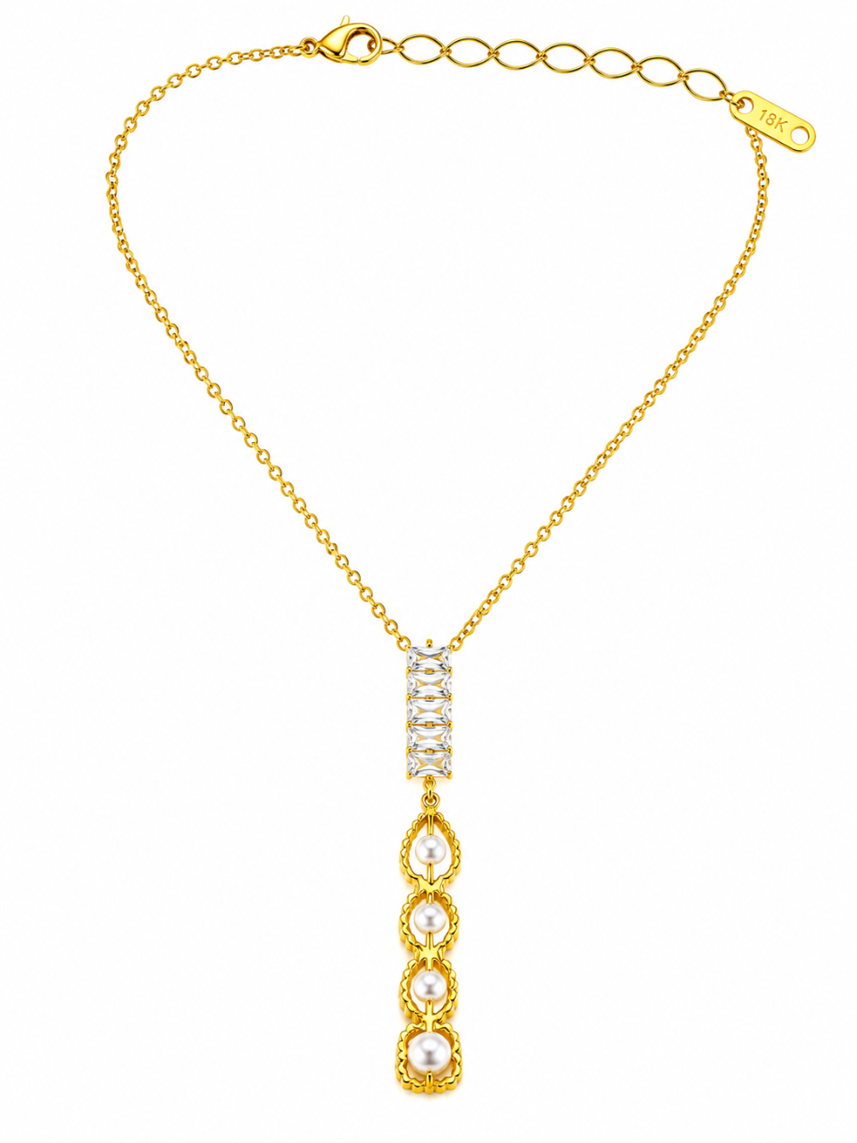 Elegant Crystal Bar & Pearl Drop Pendant Necklace