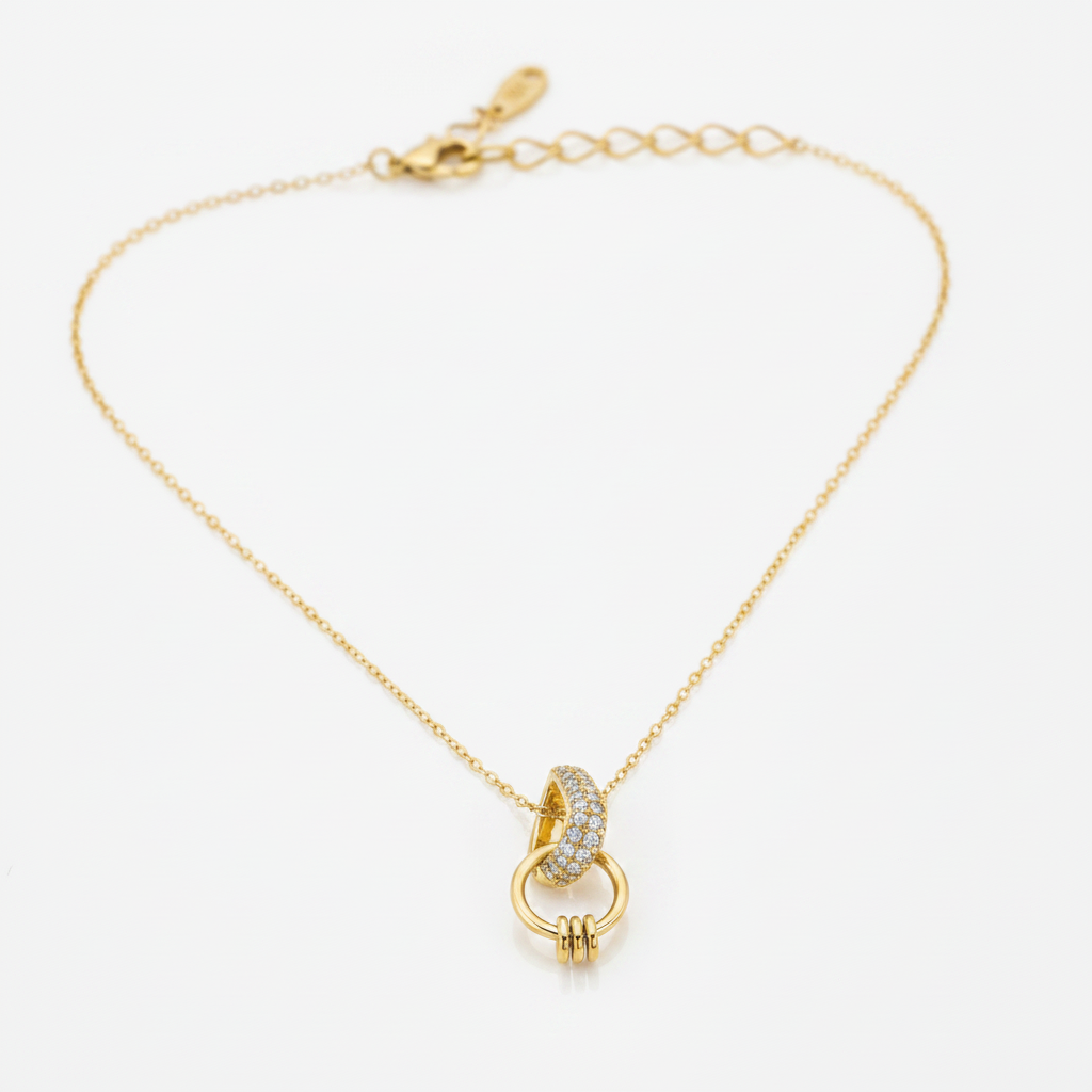 Golden Crystal Link Pendant Necklace for Women