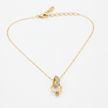 Golden Crystal Link Pendant Necklace for Women