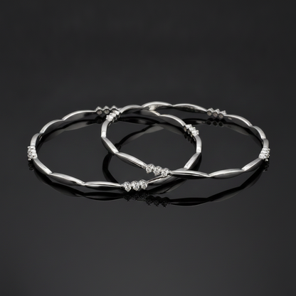 925 Silver Elegant Twisted Bangles with Cubic Zirconia