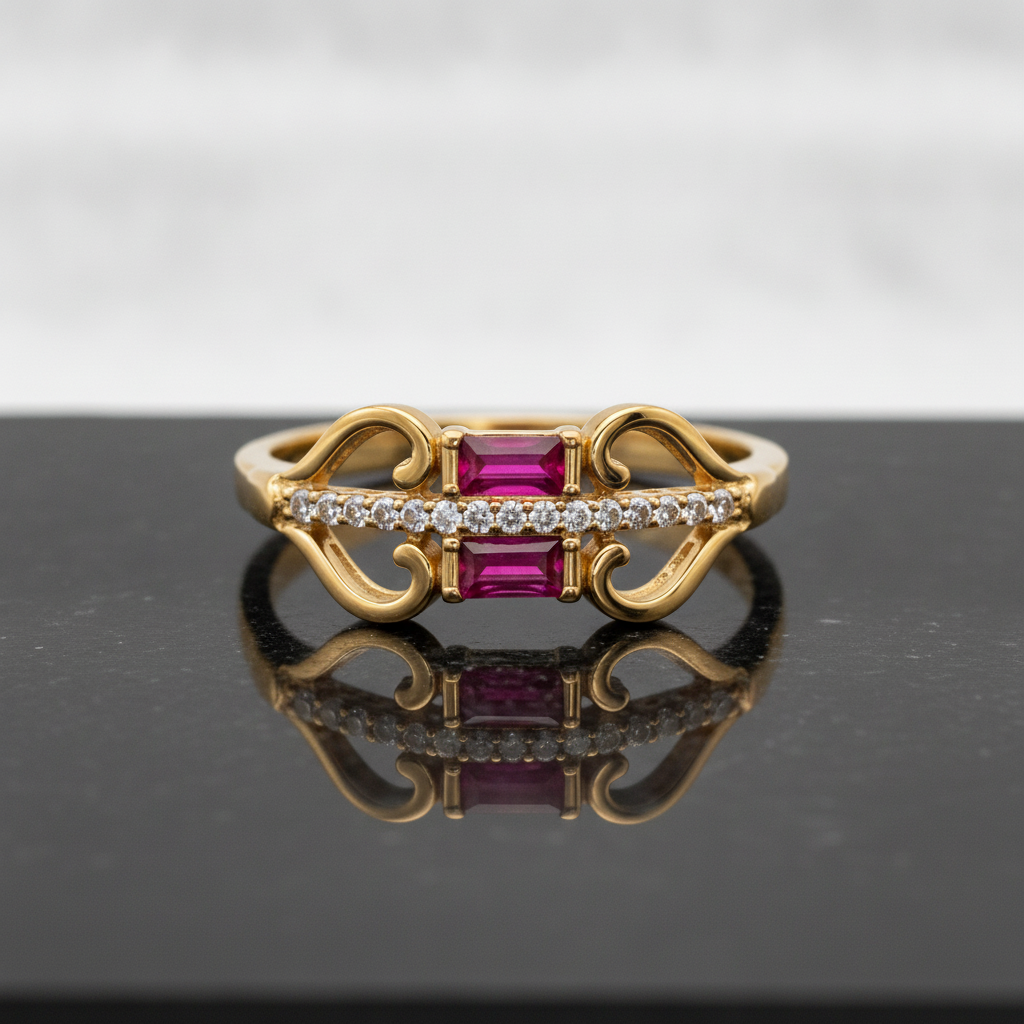 Royal Twin Pink Crystal Swirl Ring