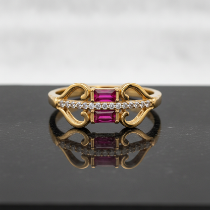 Royal Twin Pink Crystal Swirl Ring