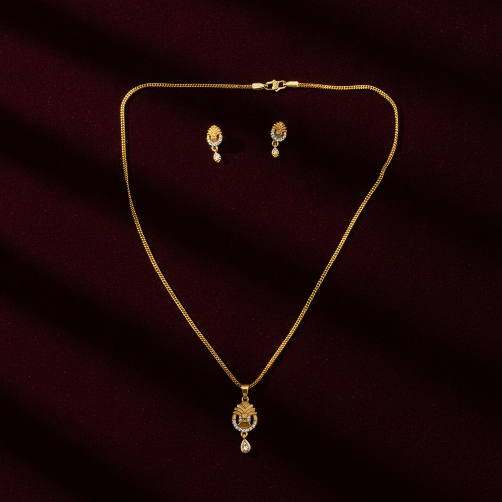 NUGOLD Timeless Floral CZ Pendant Necklace set