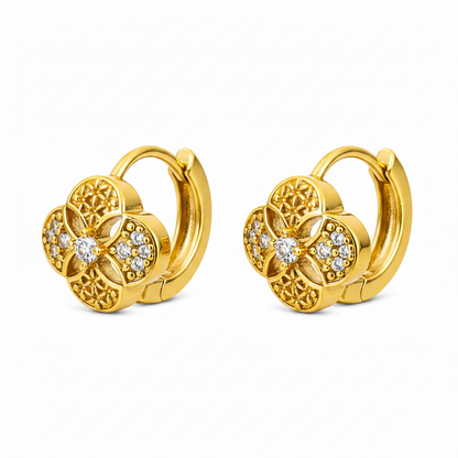 NuGold Floral Gold Plated Hoop Earrings for Women & Girls