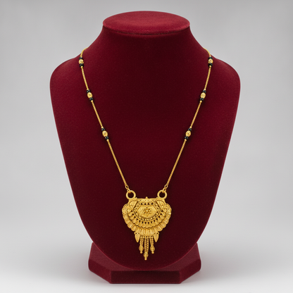 Traditional Black Bead Mangalsutra with Antique Floral Pendant