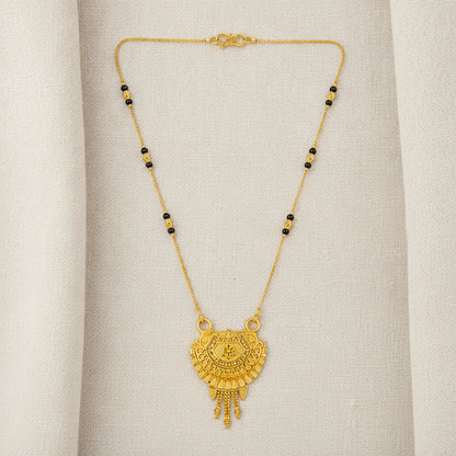 Traditional Black Bead Mangalsutra with Antique Floral Pendant