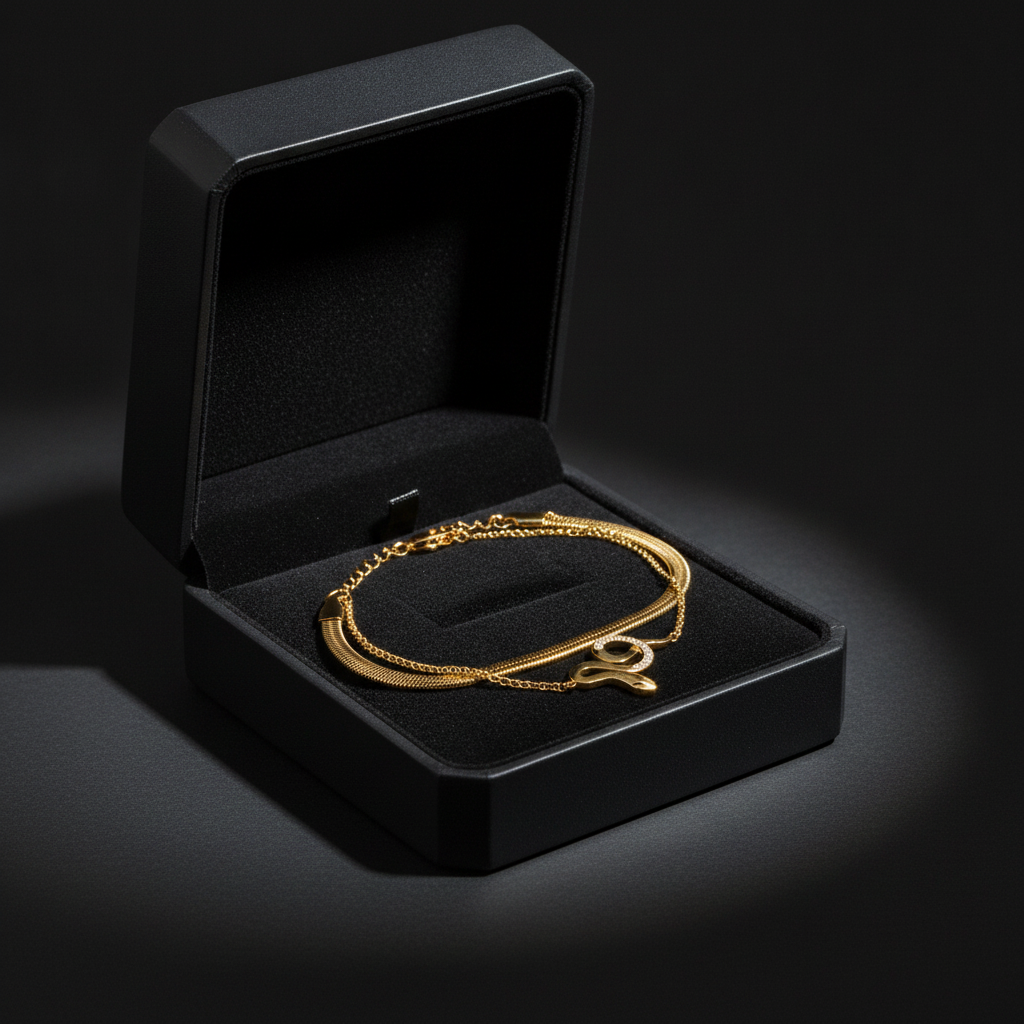 NUGOLD Snake Charm Double Layer Gold-Plated Bracelet for Women