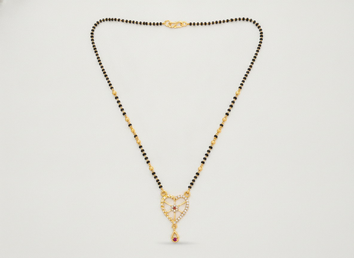 Elegant Black Bead Mangalsutra with Heart Pendant