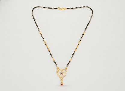 Elegant Black Bead Mangalsutra with Heart Pendant