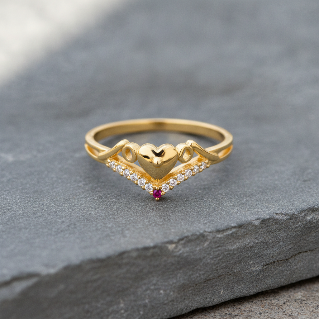 NUGOLD Stylish Heart Charm Gold Finish Ring for Women