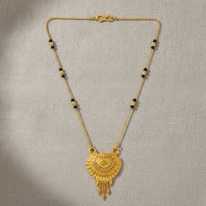 Traditional Black Bead Mangalsutra with Antique Floral Pendant