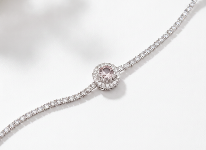Pink Halo CZ Tennis 925 Sterling Silver Bracelet for Women