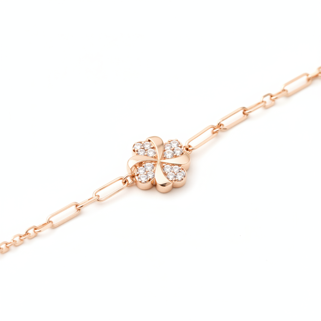Rose Gold Four Leaf Clover Designer 925 Silver Bracelet