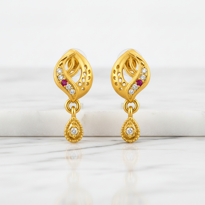 Traditional Swirl Motif Pendant Earrings with Teardrop Beaded Droplets