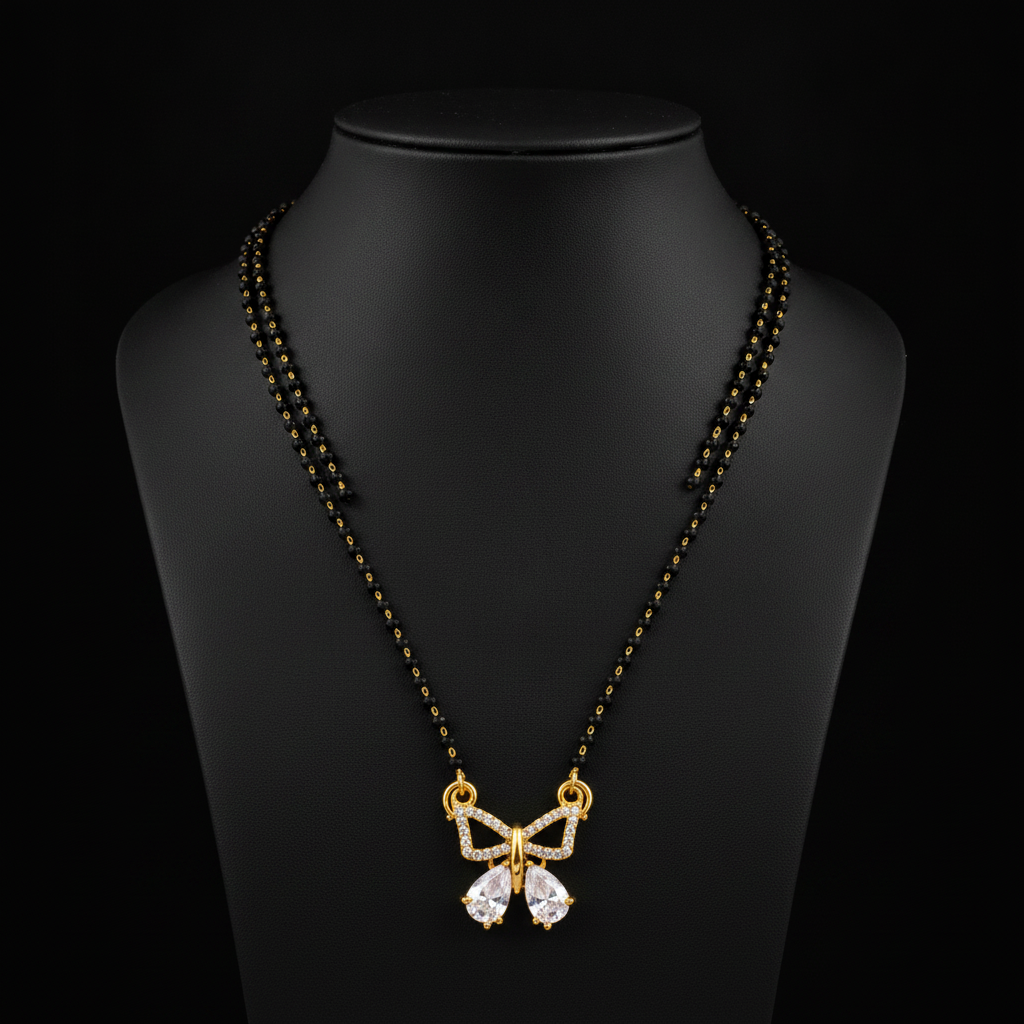 Elegant Butterfly Mangalsutra with Sparkling CZ Stones