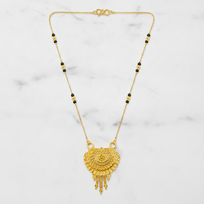 Traditional Black Bead Mangalsutra with Antique Floral Pendant