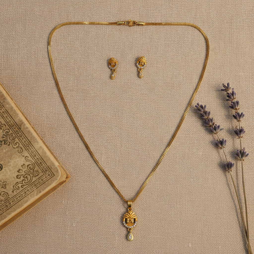 NUGOLD Timeless Floral CZ Pendant Necklace set