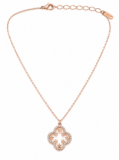 Rose Gold Crystal Clover Pendant Necklace for Women