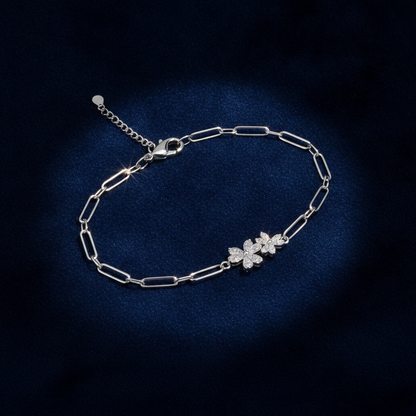Elegant Twin Daisy Cubic Zirconia 925 Sterling Silver Bracelet for Women & Girls