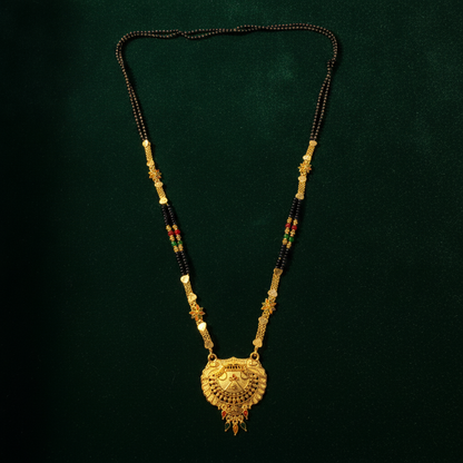 NUGOLD Royal Heritage Black Bead Mangalsutra with Antique Peacock Pendant