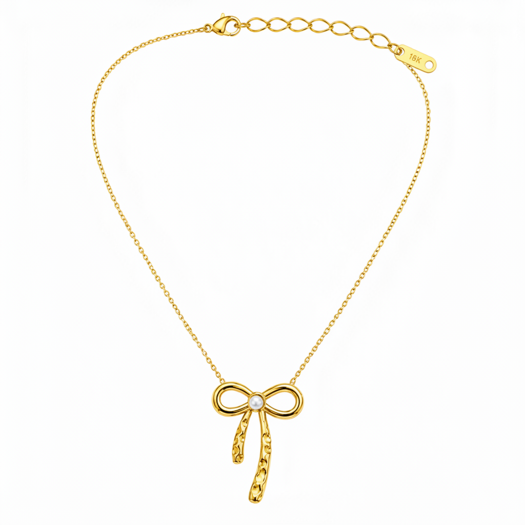 Minimalist Gold Bow & Pearl Necklace for Women