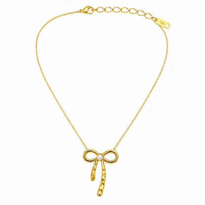 Minimalist Gold Bow & Pearl Necklace for Women