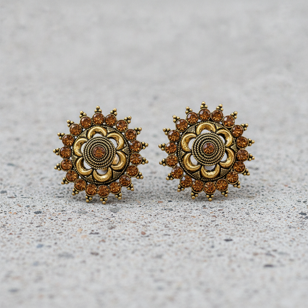 Royal Amber Blossom Radiance Statement Stud Earrings for Women