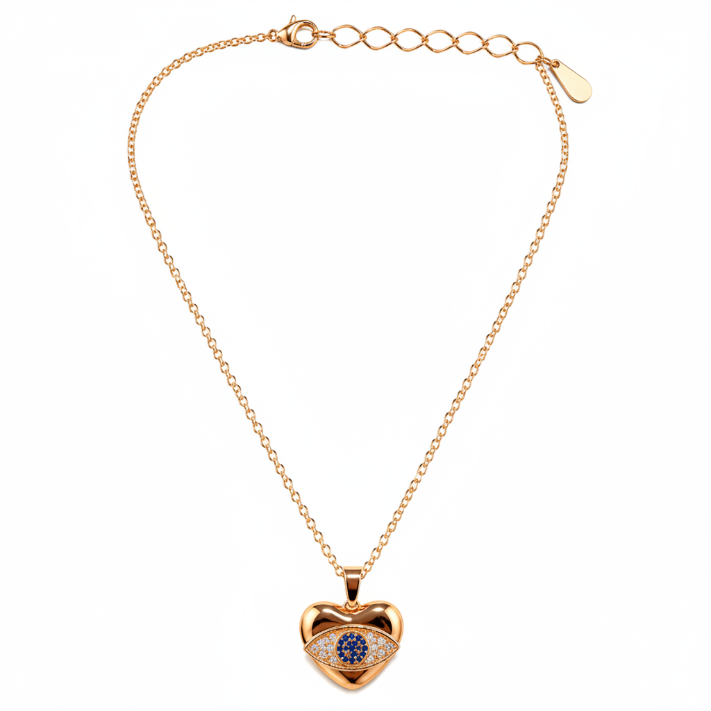 Lucky Evil Eye Heart Pendant Chain Necklace for Women