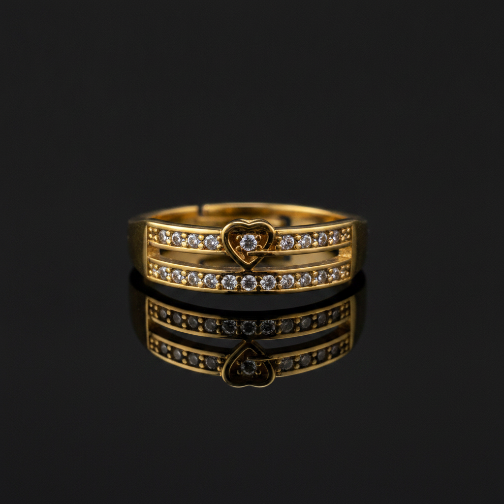 Regal Double-Line Heart Sparkle Statement Ring for Women