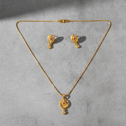 Radiant Ruby Halo Pendant Necklace Set