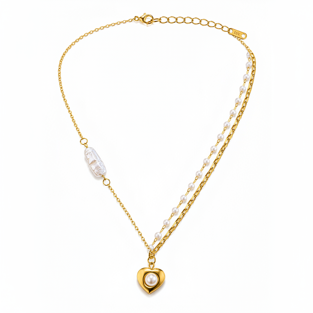 Divine Grace Pearl Heart Necklace Gold Faith & Love Pendant for Women