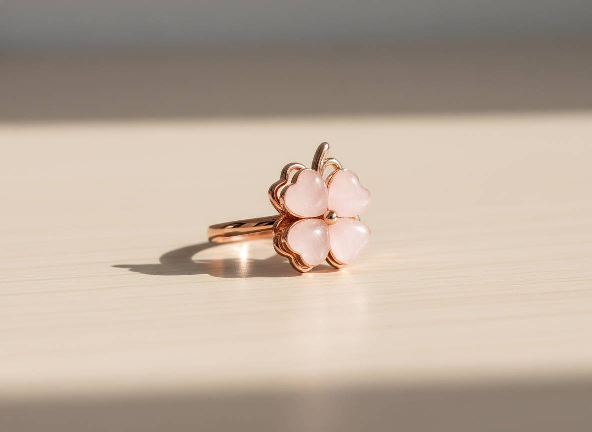 Rose Gold Clover Flower Ring for Women