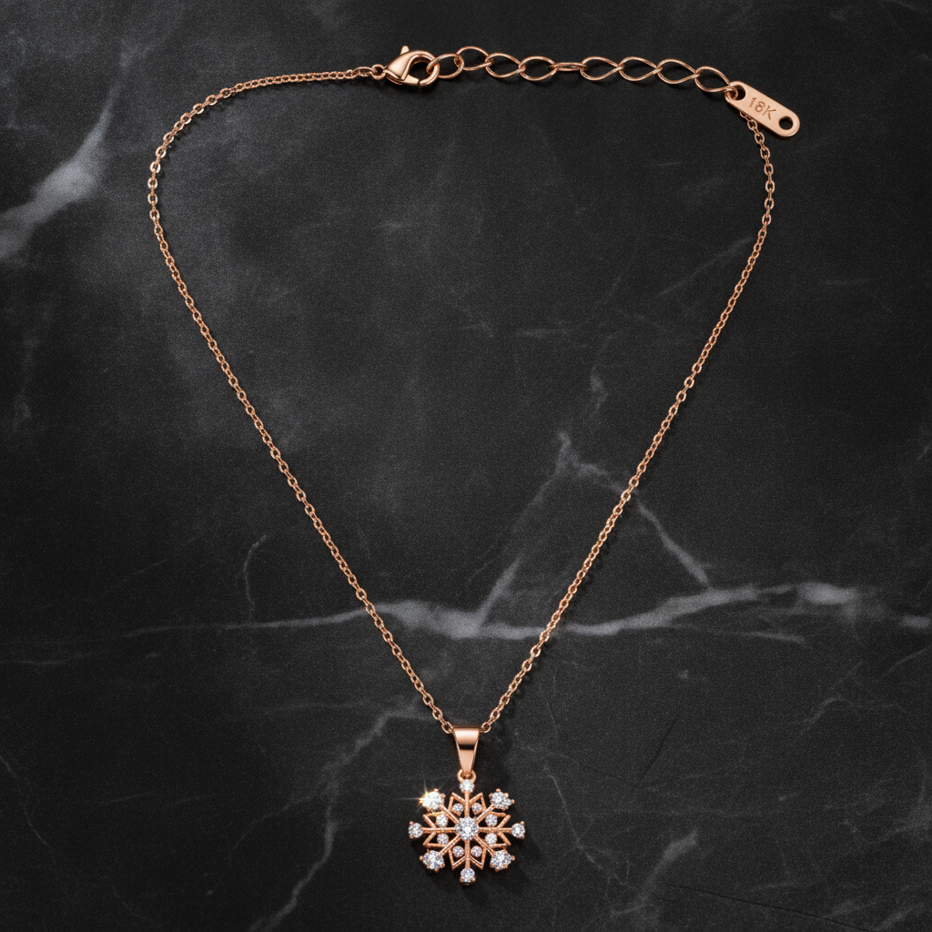 Dazzling Rose Gold Crystal Snowflake Pendant Necklace for Women