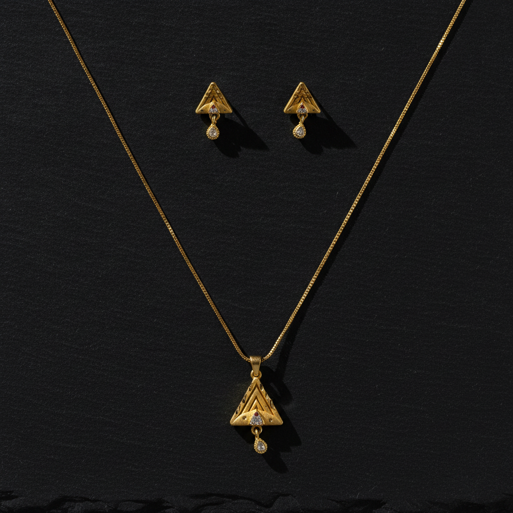 Triangle Sparkle Pendant Necklace Set for Women