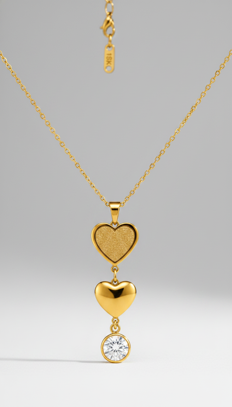 Golden Double Heart Crystal Pendant Necklace for Women