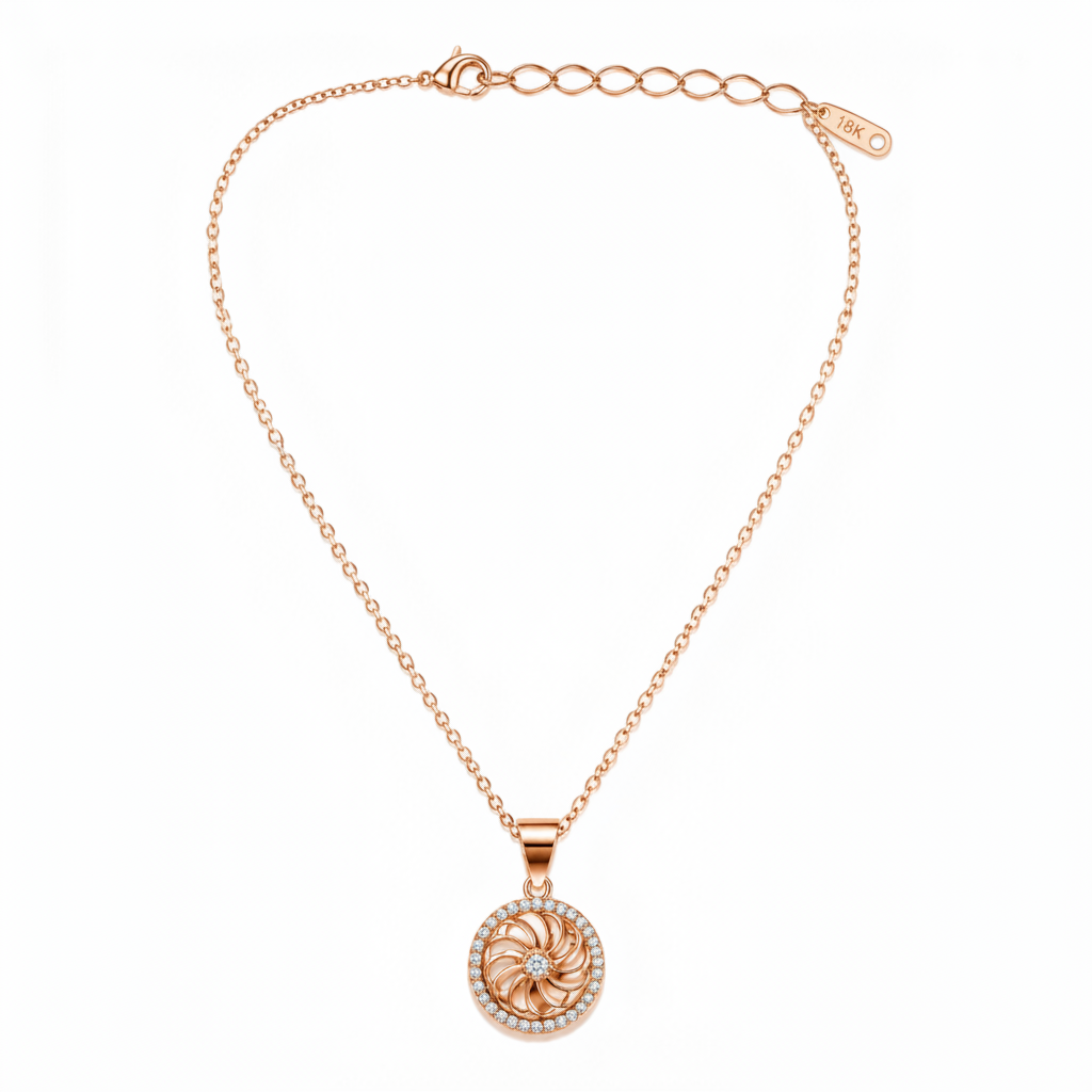 Rose Gold Crystal Sunburst Pendant Necklace for Women
