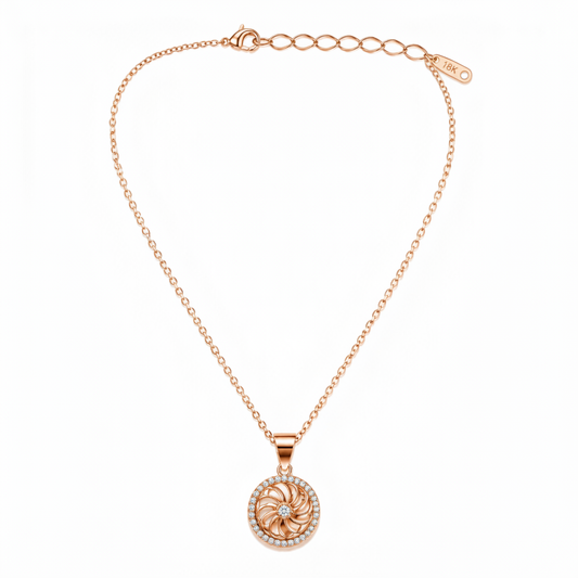 Rose Gold Crystal Sunburst Pendant Necklace for Women
