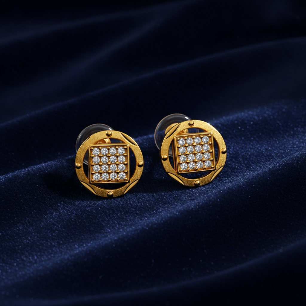 Imperial Square Sparkle Crest Stud Earrings for Women
