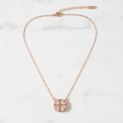 Heart-Shaped Crystal Clover Pendant Necklace