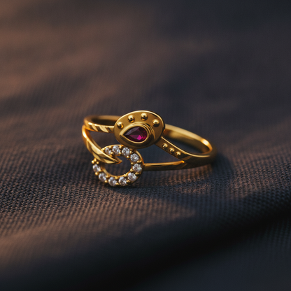 Royal Ruby Crystal Floral Wrap Statement Ring